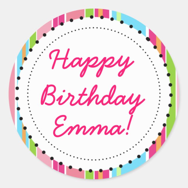 Fun Pink Color Stripes and Dots Stickers (Front)