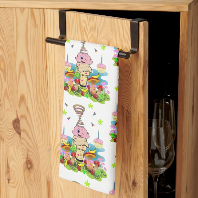 Fun Pink Cupcake Happy Birthday Kitchen Hand Towel (Thirds Fold)