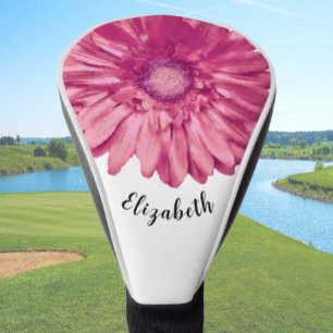 Fun pink daisy flower custom name ladies golf head cover