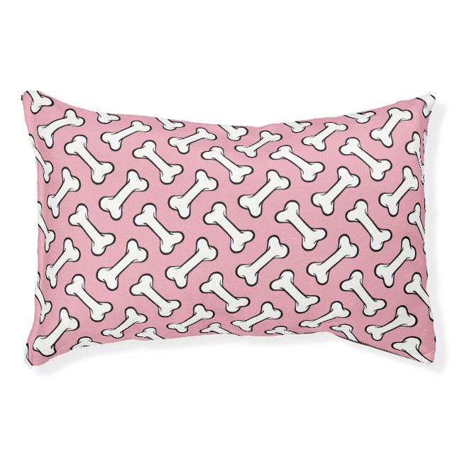 Fun Pink Dog Bed with White Bones Pattern (Front)
