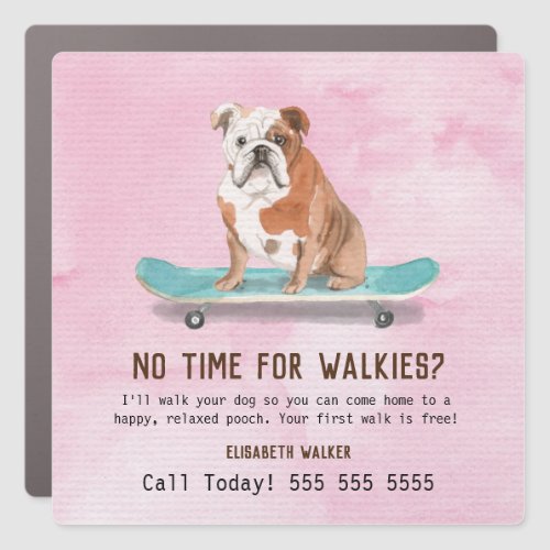 Fun Pink Dog Walker Dog on Skateboard Car Magnet