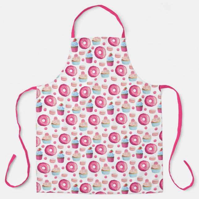 Fun Pink Donuts and Cupcakes Pattern Apron (Front)