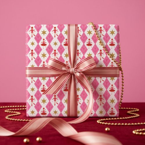 Fun Pink Fa La La Festive Jolly Nutcracker Ballet Wrapping Paper