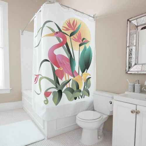 Fun Pink Flamingo among Plants  Shower Curtain