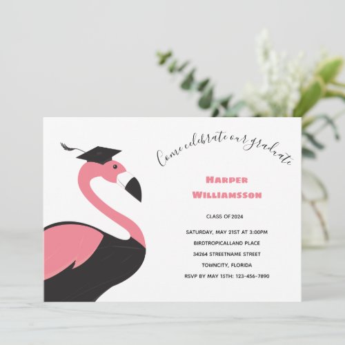 Fun Pink Flamingo Animal Graduation Invitation