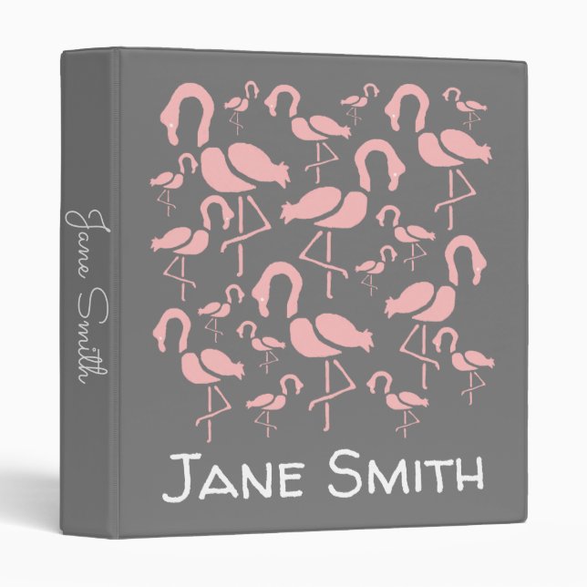Fun Pink Flamingo bird art 3 Ring Binder (Front/Spine)