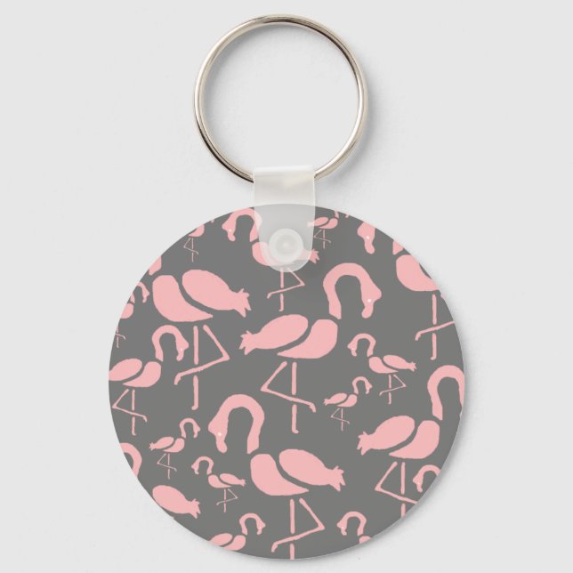 Fun Pink Flamingo bird art Keychain (Front)