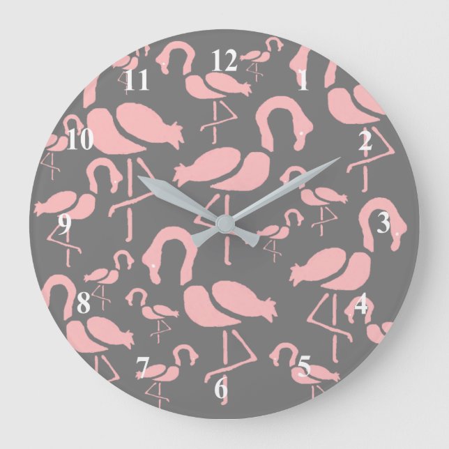 Fun Pink Flamingo bird art Large Clock (Front)