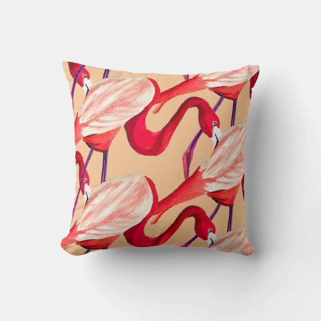 Fun Pink Flamingo bird art Throw Pillow (Front)