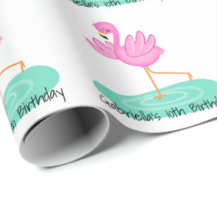 Fun Pink Flamingo Birthday Wrapping Paper