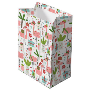 Fun Pink Flamingo Christmas Medium Gift Bag
