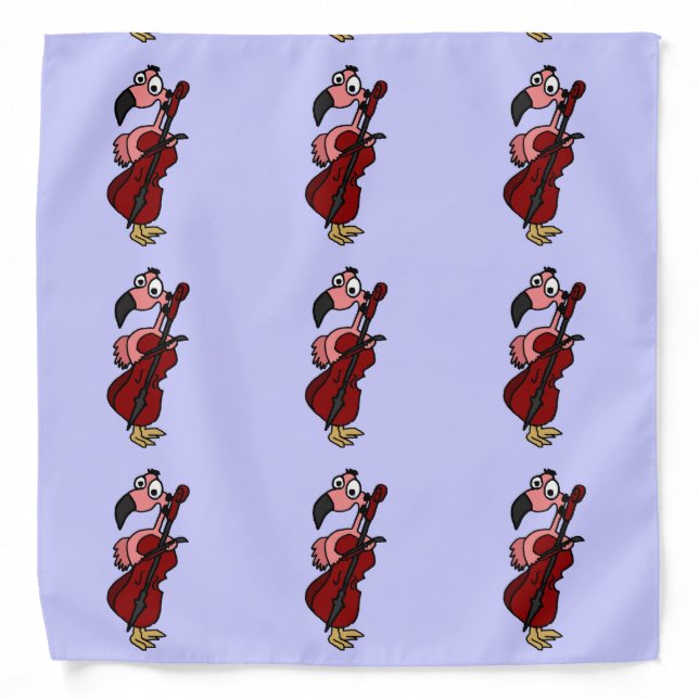 Fun Pink Flamingo Playing the Cello Bandana (Front)