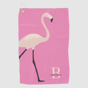 Fun Pink Flamingo Pro Monogrammed Mother's Day Golf Towel