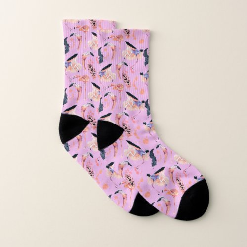 Fun Pink Flamingo Tropical Socks