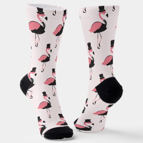 Fun Pink Flamingo Tuxedo Pattern Animal Socks