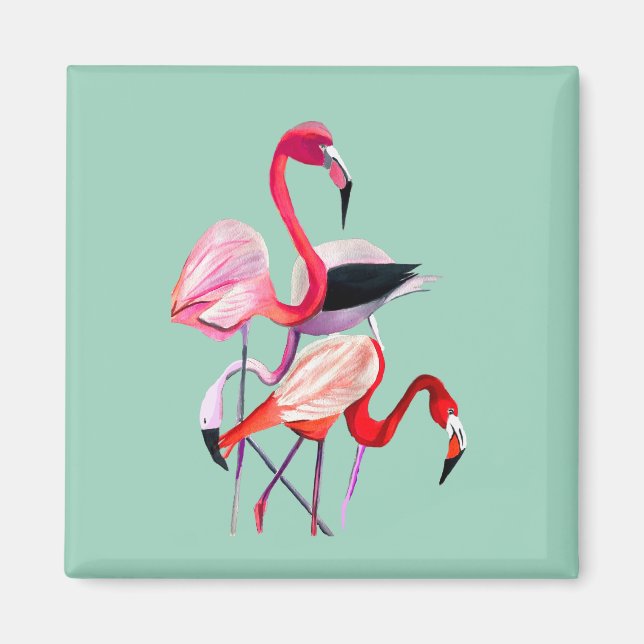 Fun pink flamingo watercolor illustration magnet (Front)