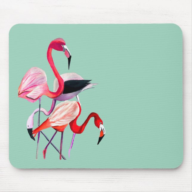 Fun pink flamingo watercolor illustration mouse pad (Front)