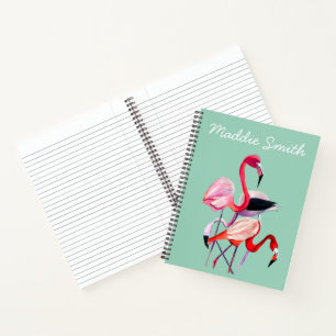 Fun pink flamingo watercolor illustration notebook