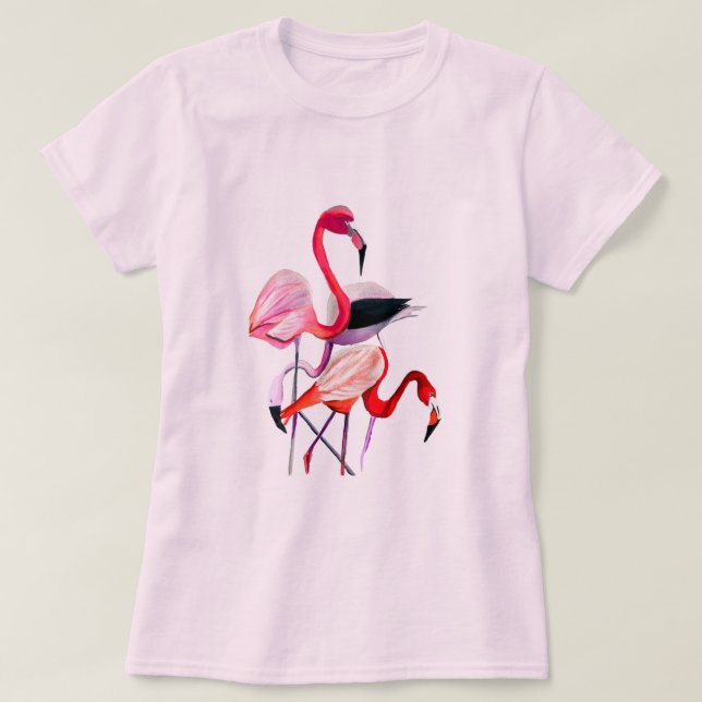 Fun pink flamingo watercolor illustration T-Shirt (Design Front)