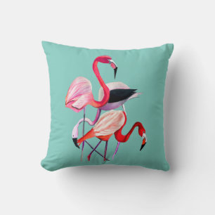 Fun pink flamingo watercolor illustration throw pillow