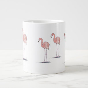 Fun Pink Flamingos Pen and Ink Color Drawing Giant Coffee Mug