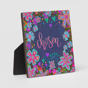 Fun Pink Floral Chosen Easel Inspirivity Plaque