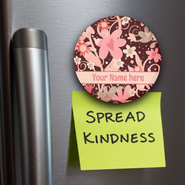Fun Pink Flowers Personalized Inspirivity Magnet (Creator Uploaded)