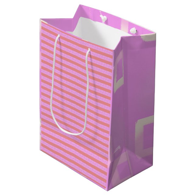 Fun Pink Geometric Stripes Medium Gift Bag (Front Angled)