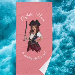 Fun Pink Girl Pirate  Bath Towel