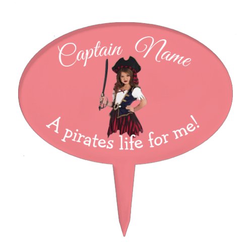 Fun Pink Girl Pirate Cake Topper