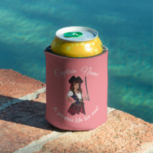 Fun Pink Girl Pirate  Can Cooler