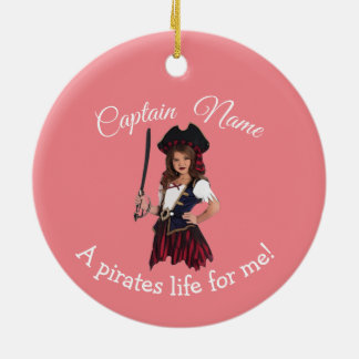 Fun Pink Girl Pirate Ceramic Ornament