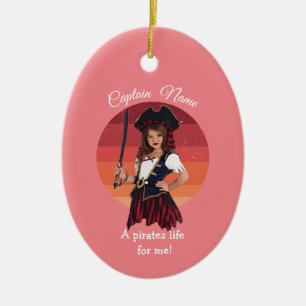 Fun Pink Girl Pirate Ceramic Ornament