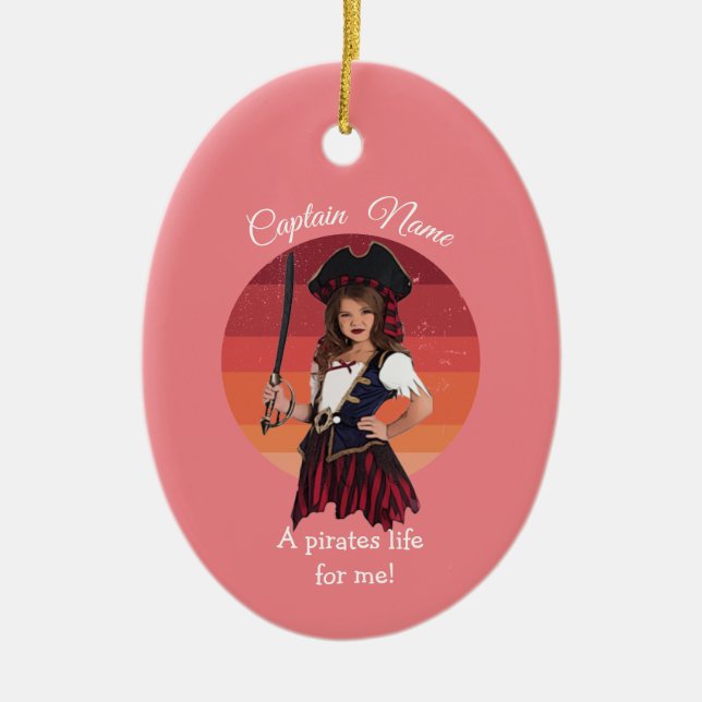 Fun Pink Girl Pirate   Ceramic Ornament (Front)
