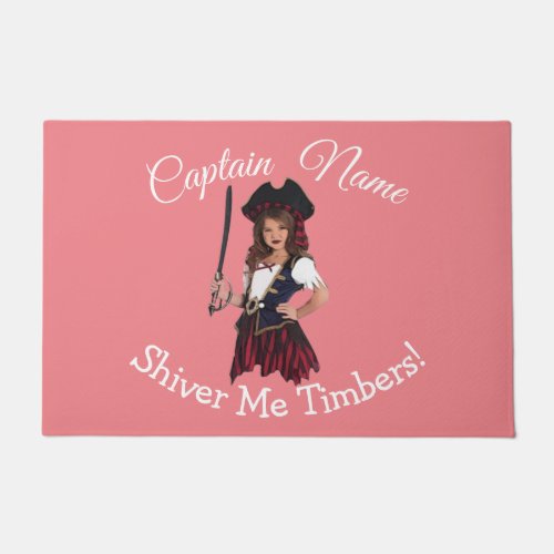 Fun Pink Girl Pirate   Doormat