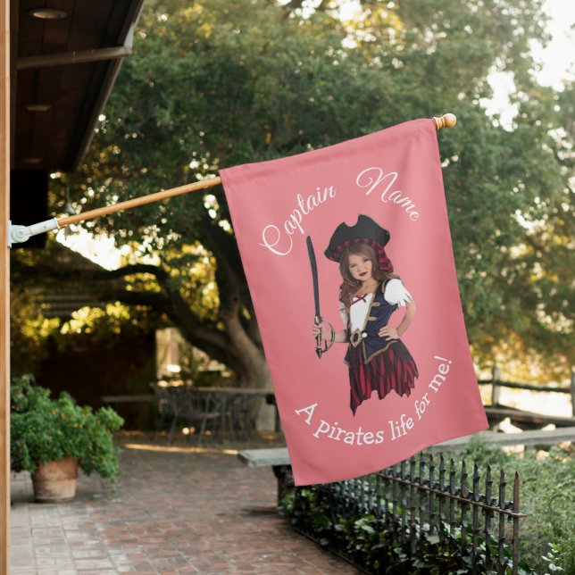 Fun Pink Girl Pirate  House Flag (In SItu)