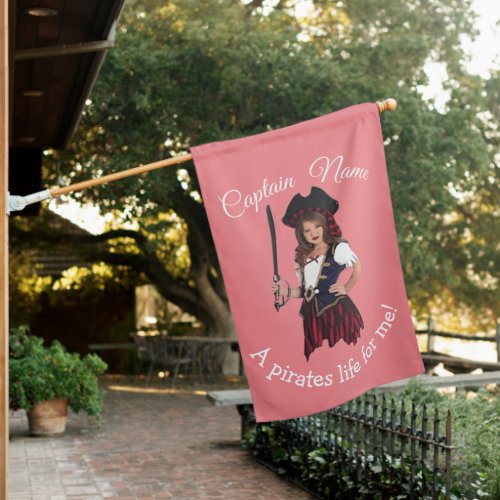 Fun Pink Girl Pirate  House Flag