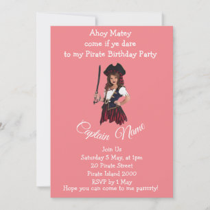 Fun Pink Girl Pirate Invitation