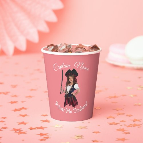 Fun Pink Girl Pirate  Paper Cups
