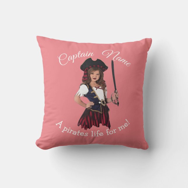 Fun Pink Girl Pirate   Throw Pillow (Front)