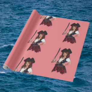 Fun Pink Girl Pirate Wrapping Paper