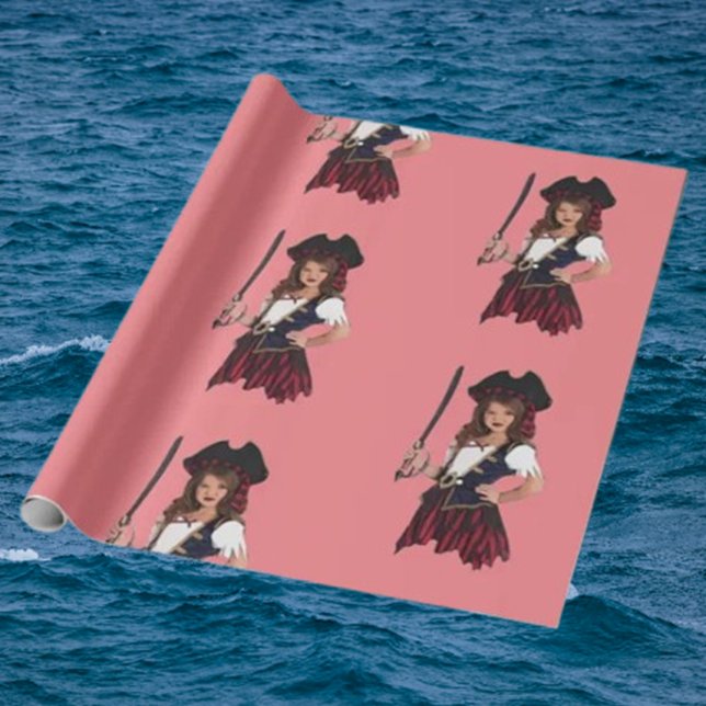 Fun Pink Girl Pirate  Wrapping Paper (Unforgettable Kids Pirate Party: Treasure Your Child's Special Day)