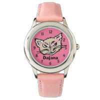 Fun pink girls cat kitten graphic name wrist watch
