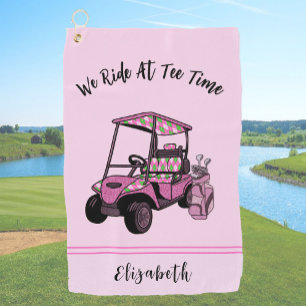 Fun Pink Glitter Golf Cart Personalized Ladies Towel
