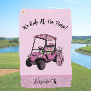 Fun Pink Glitter Golf Cart Personalized Ladies Towel