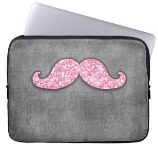 FUN PINK GLITTER MUSTACHE GREY CHALKBOARD LAPTOP SLEEVE