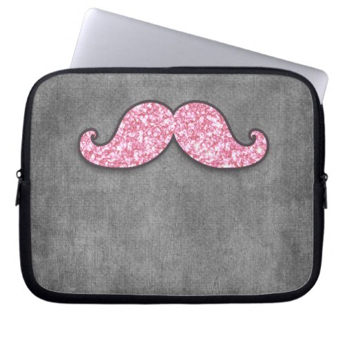 FUN PINK GLITTER MUSTACHE GREY CHALKBOARD LAPTOP SLEEVE