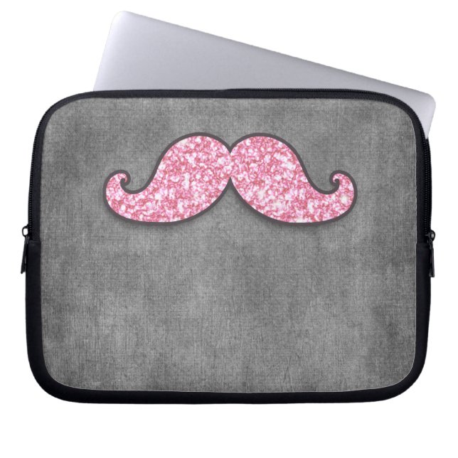 FUN PINK GLITTER MUSTACHE GREY CHALKBOARD LAPTOP SLEEVE (Front)