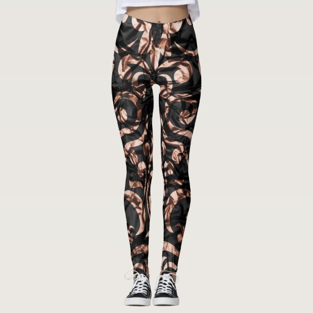 Fun Pink Gold and Black Modern Leggings (Front)