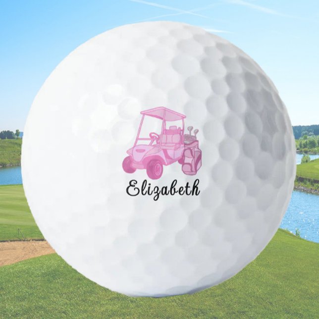 Fun Pink Golf Cart Personalized Name Ladies Balls (Creator Uploaded)